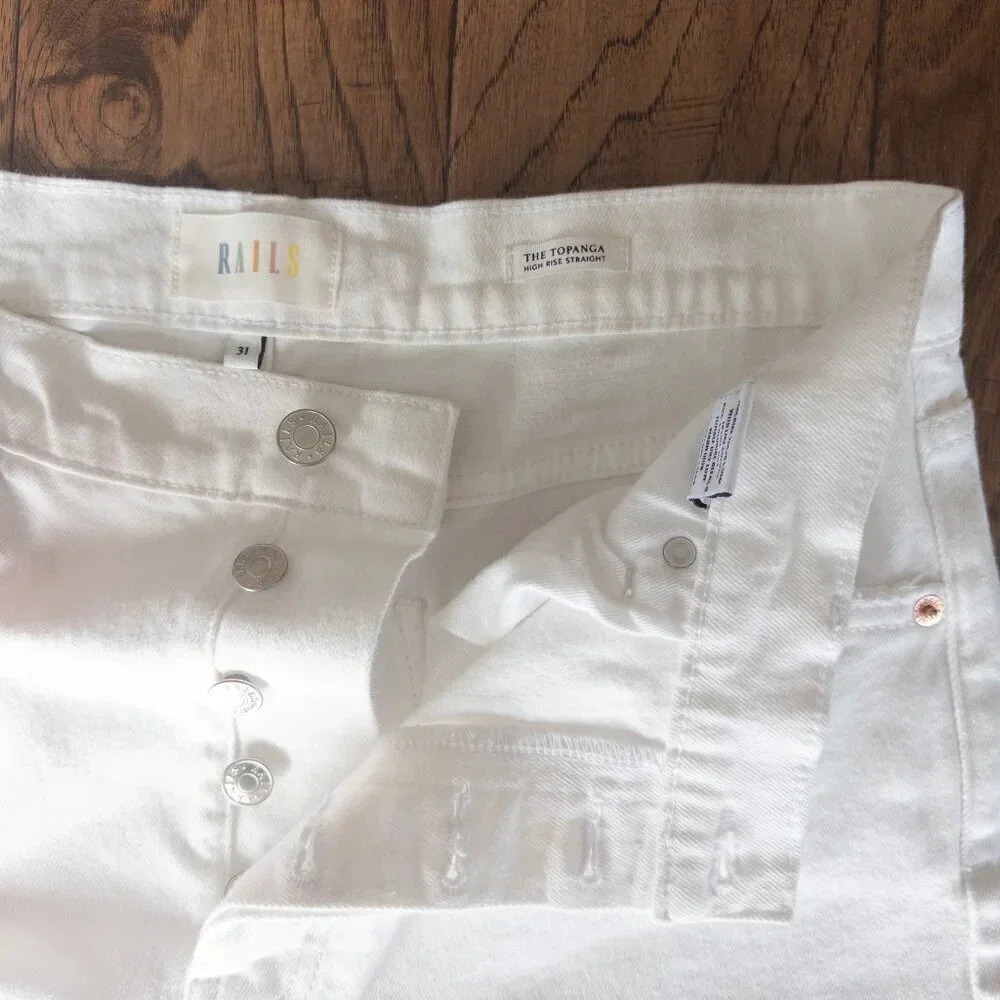 NEW Rails Topanga Straight High Rise Jeans in Salt White Distress, Size 31 - Picture 7 of 11